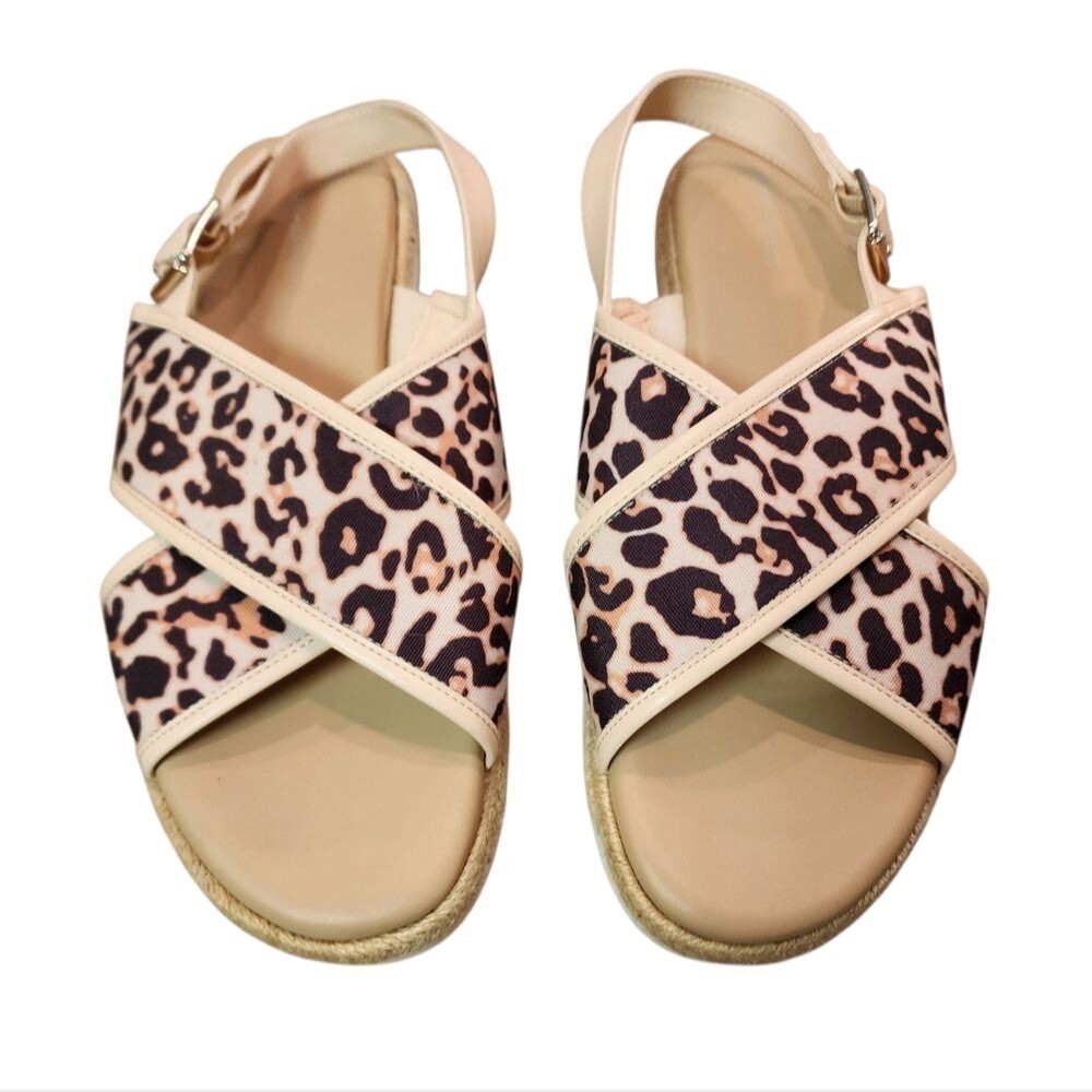 Easy Spirit Leopard Animal Print Criss Cross Slingback Sandals Women12M Casual - Picture 2 of 12